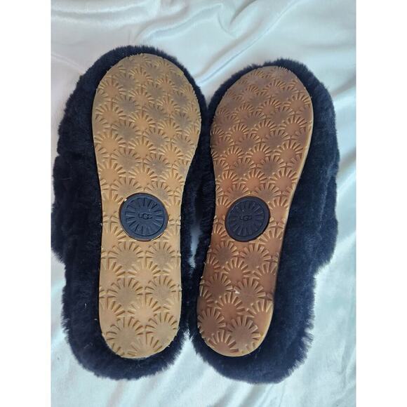 UGG Oh Yeah slide slippers womens sz 7 black strappy comfort preppy fuzzy - Picture 4 of 6